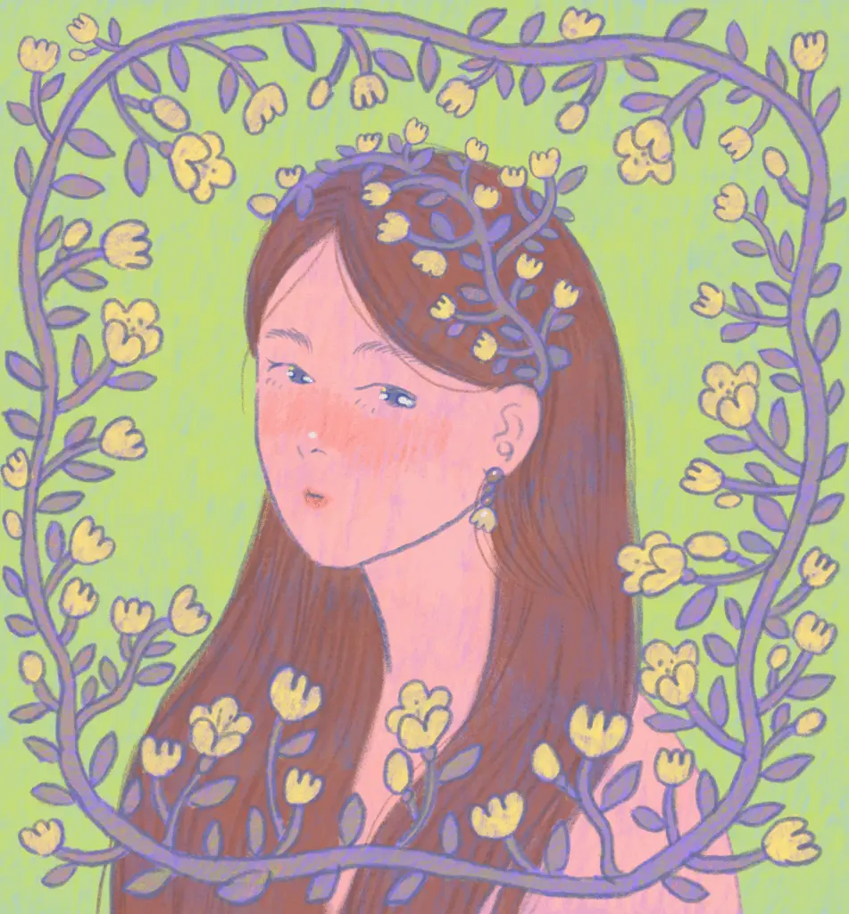 Animated spring girl illustration loop.